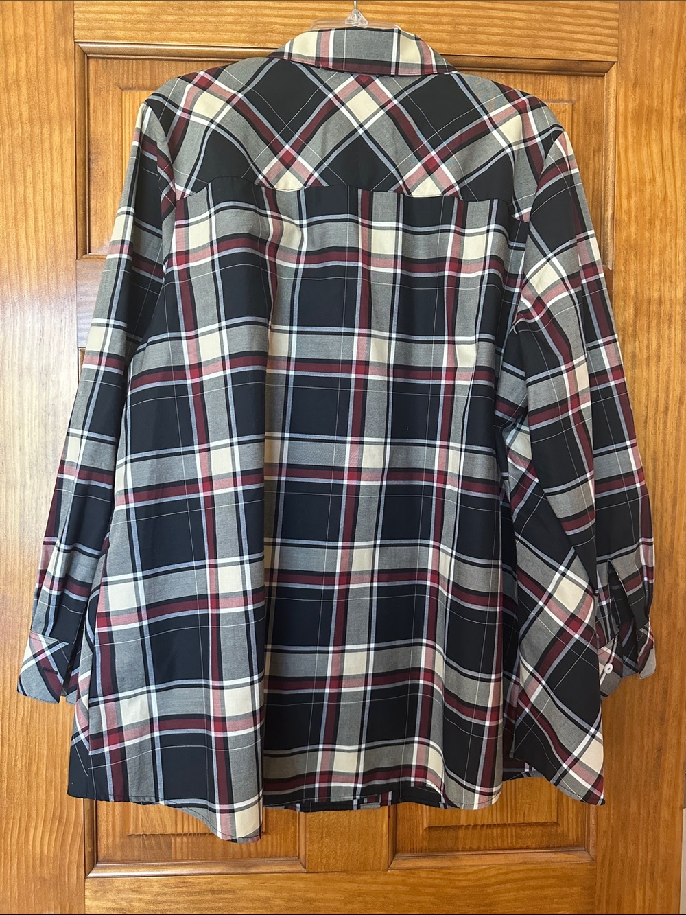 Foxcroft Wrinkle Free Black Tan White & Red Plaid Button-Down Shirt Pristine 20W - Picture 2 of 8